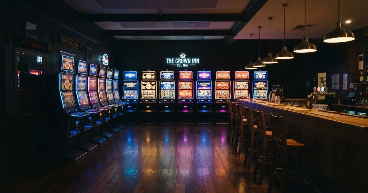 Rows of electronic gaming machines lit up inside a suburban pub near Adelaide's CBD.