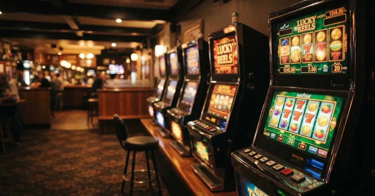 Electronic gaming machines inside a licensed pub in Geelong's town centre.
