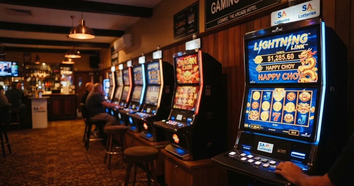 Electronic gaming machines inside a licensed pub in suburban Adelaide.