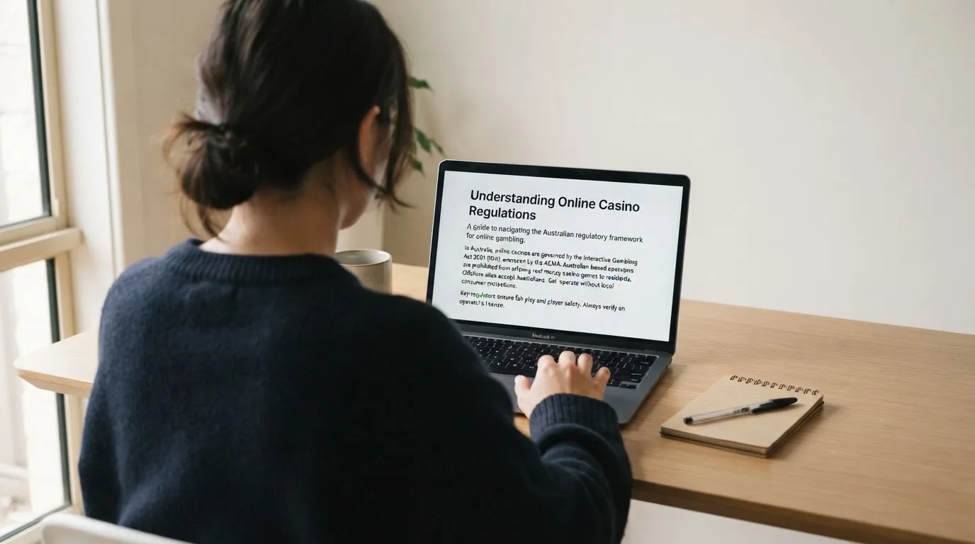 A person at a laptop reading a plain-language explainer article at a home desk.