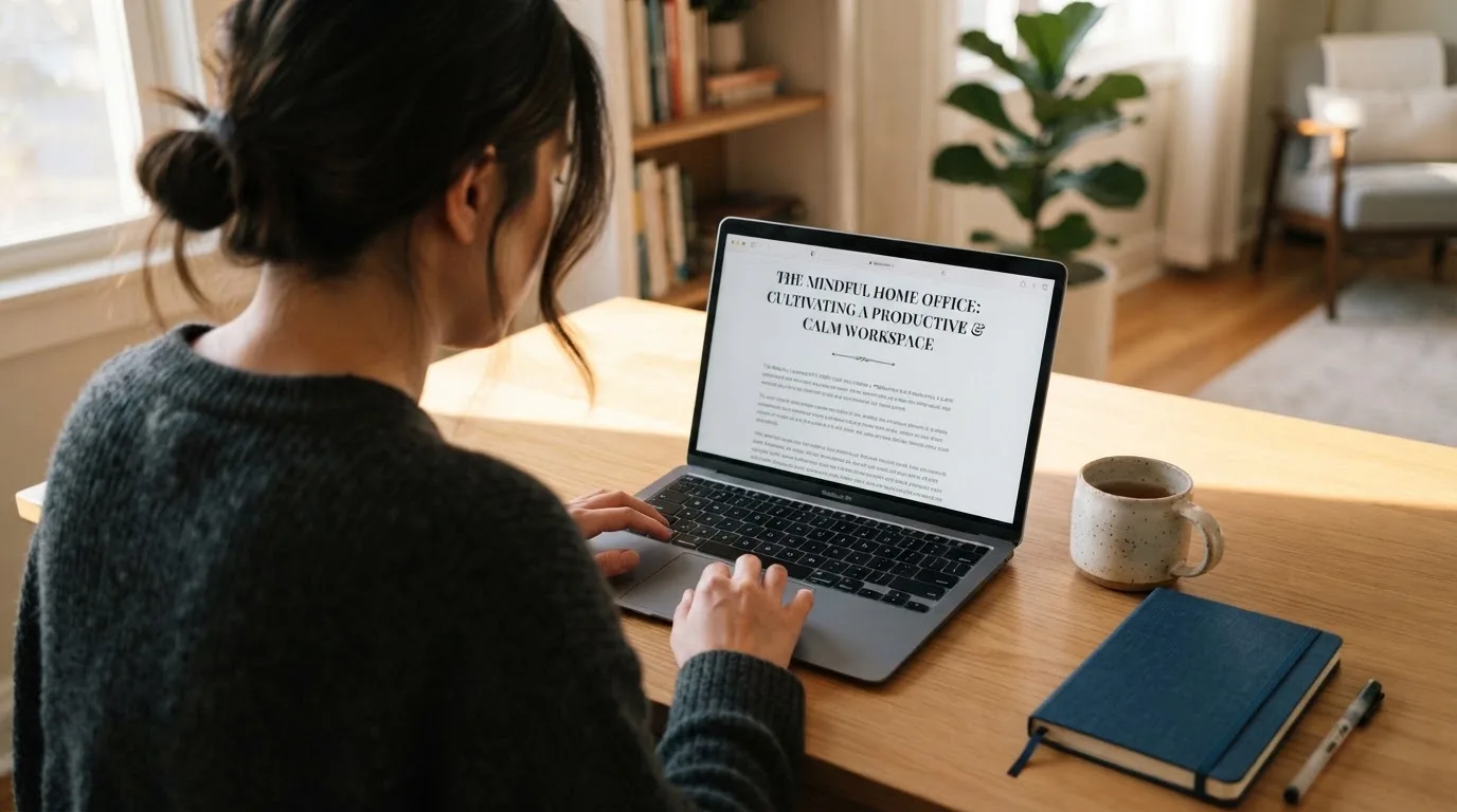A person at a laptop reading a plain-language explainer article at a home desk.