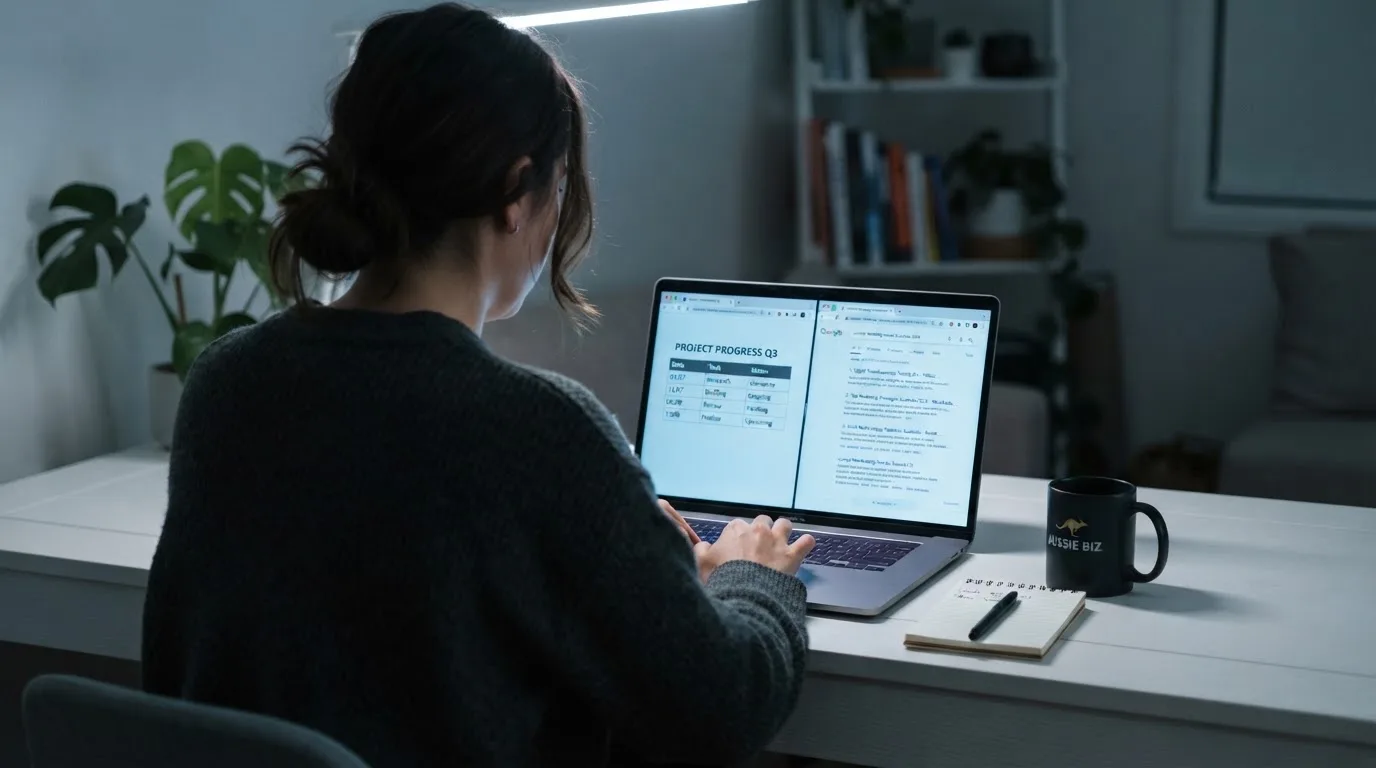 A laptop screen split between two browser tabs, one showing a comparison table and the other a search results page.