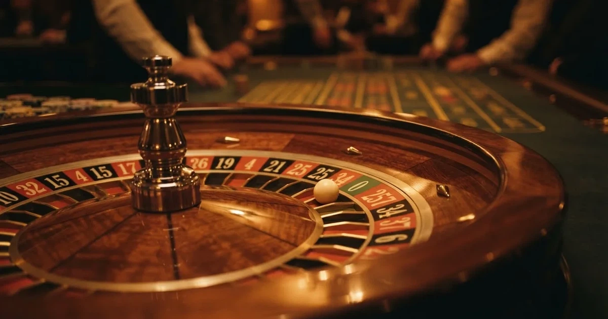 A close-up of a roulette wheel with the ball settling into a numbered pocket.