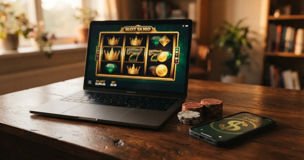 A small stack of coins next to a laptop showing an online payment form.