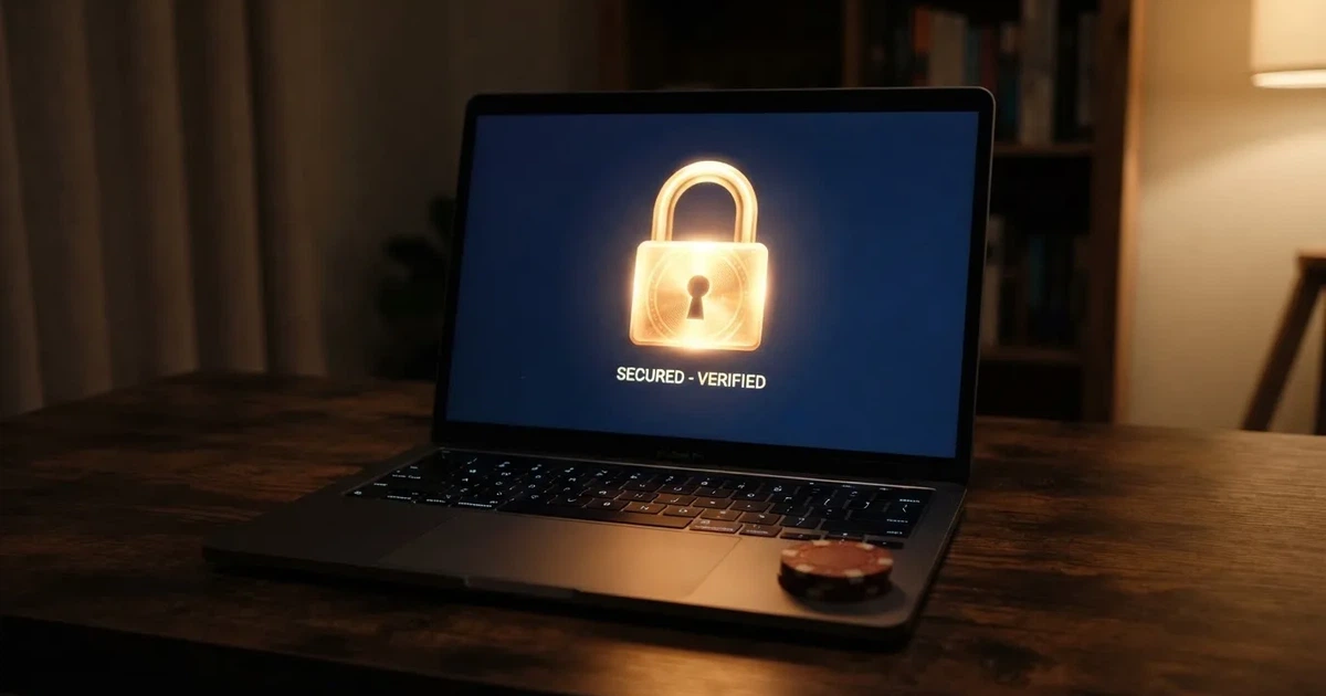 A padlock icon glowing on a laptop screen in a dim room.