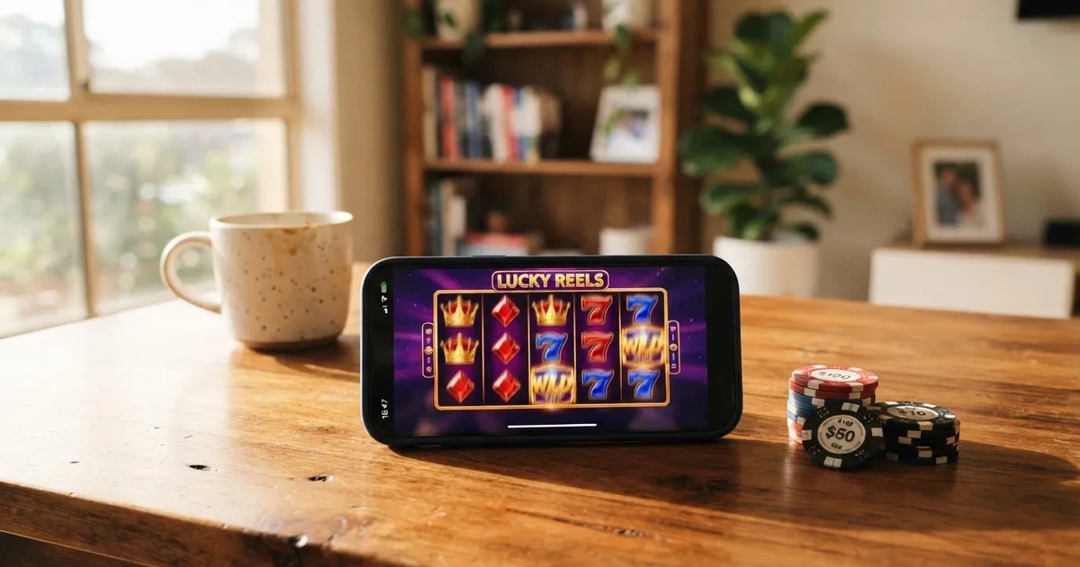 Close-up of a smartphone banking app open beside a laptop on a home desk, mid-transfer.