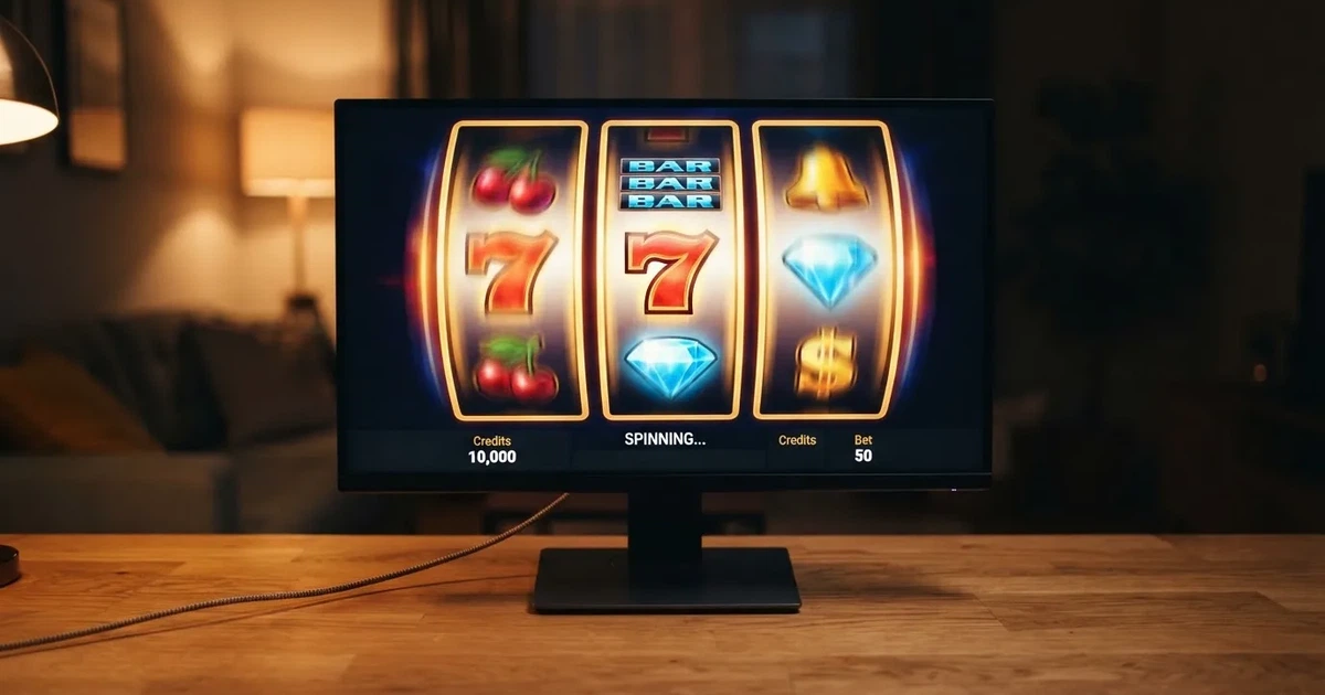A close-up of a slot reel display shown on a monitor, no other windows open.
