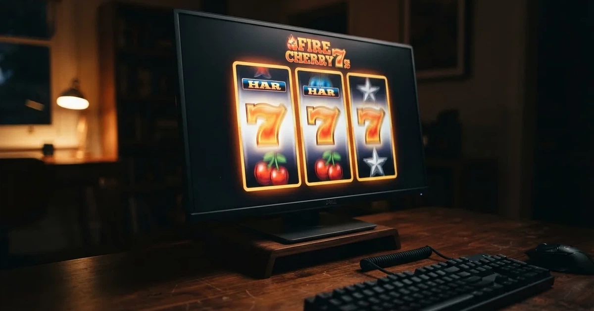 A close-up of a slot reel display shown on a monitor, no other windows open.